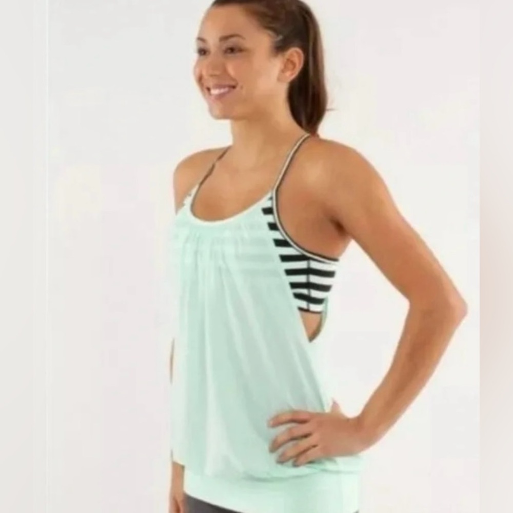 Lululemon Athletica Mint Blue Tank Top with Striped Sports Bra